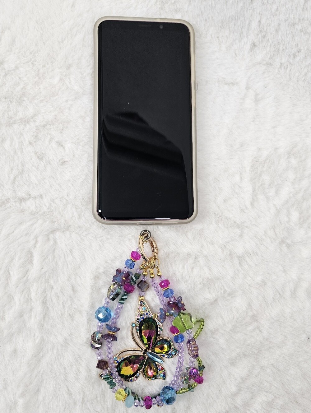 Multicolor Crystal Butterfly Phone/Purse Charm Wrislet Keychain - Picture 2 of 7